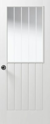 Internal White Primed Vertical 5 Panel Textured Half Light (CLEAR GLASS ETCHED LINES) Door