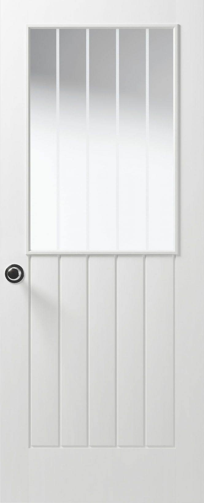 Internal White Primed Vertical 5 Panel Textured Half Light (CLEAR GLASS ETCHED LINES) Door