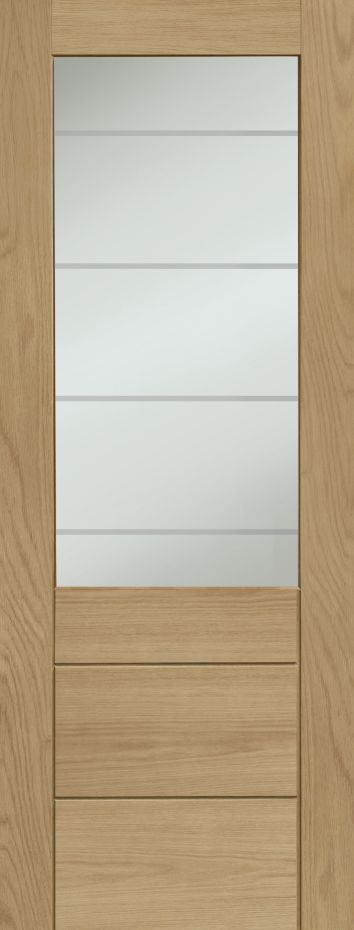 Internal Oak Palermo 2XG Original (CLEAR ETCHED GLASS) Un-Finished FD30 44mm Fire Door
