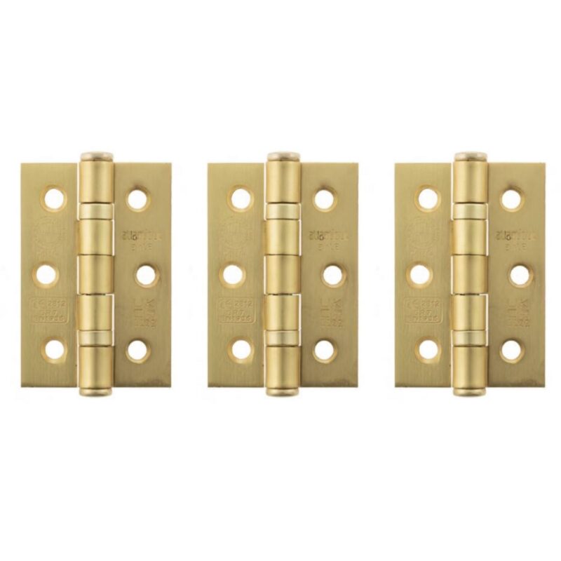 Satin Brass 3 inch Butt Hinges 3 Per Pack - MB