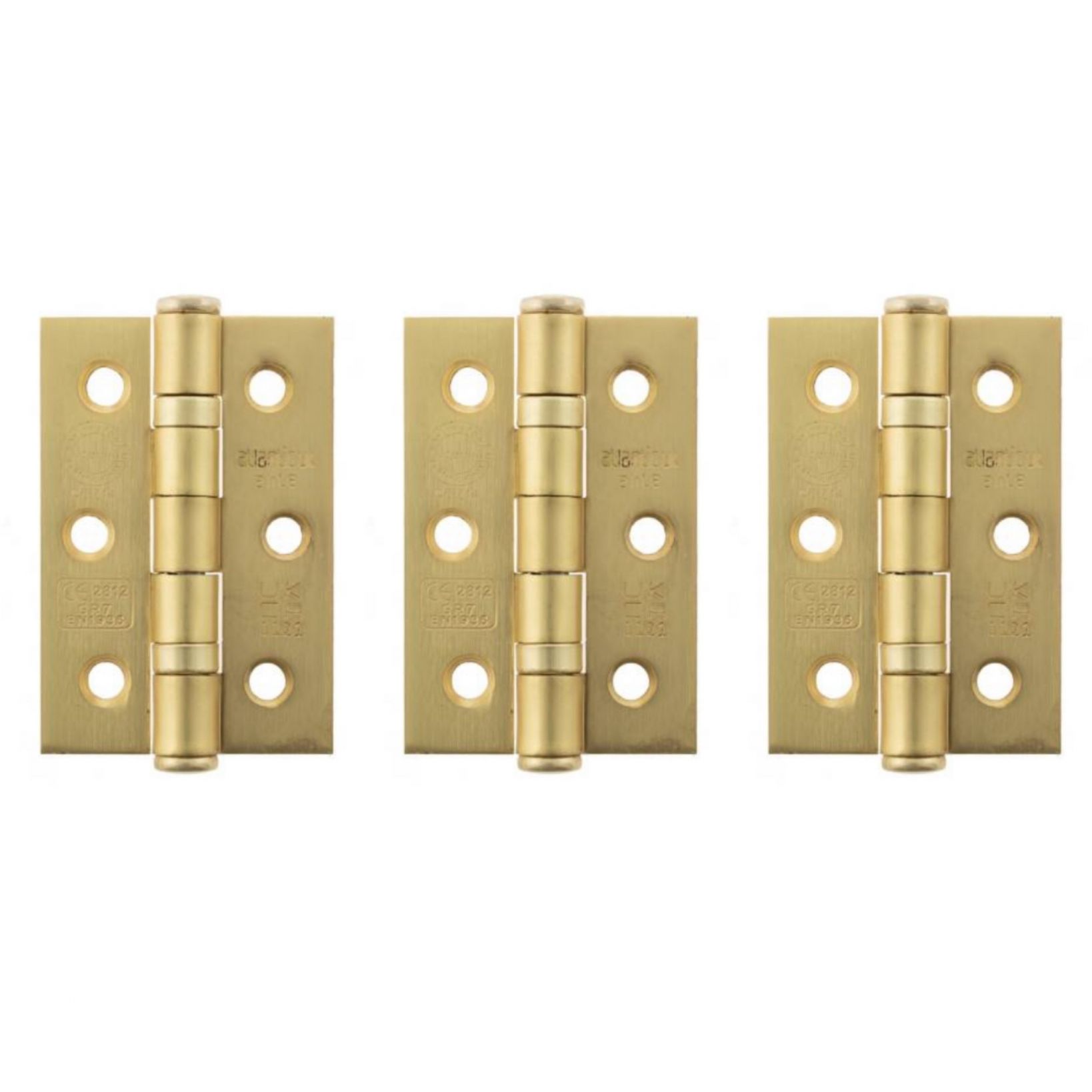 Satin Brass 3 inch Butt Hinges 3 Per Pack - MB
