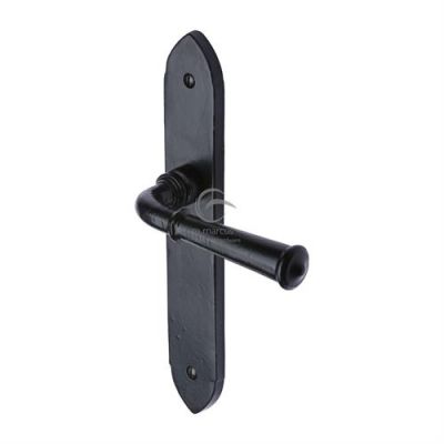 Black Iron Hadley Door Handle on Plate - Image 3