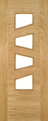Internal Oak Seville 4L Slanted (CLEAR GLASS) Pre Finished Internal Door