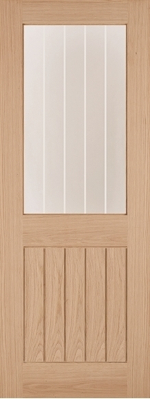 Internal Oak Belize (CLEAR GLASS ETCHED LINES) Solid Core Un-Finished Door