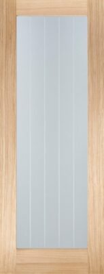Internal Oak Mexicano Pattern 10 (CLEAR GLASS ETCHED LINES) Pre-Finished FD30 44mm Fire Door