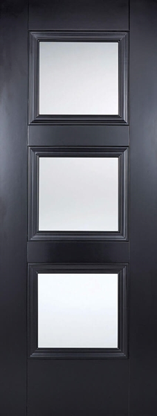 Internal Black Primed Amsterdam (CLEAR GLAS) Solid Core Door - LPD