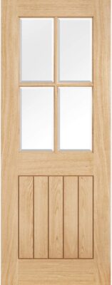 Internal Oak Belize 4 Light (CLEAR BEVELLED GLASS) Solid Core Un-Finished Door