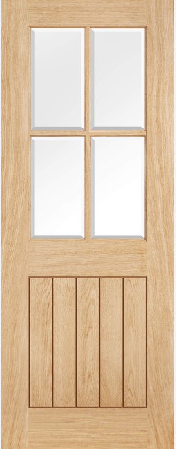 Internal Oak Belize 4 Light (CLEAR BEVELLED GLASS) Solid Core Un-Finished Door