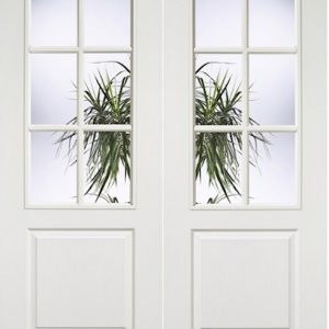 White Primed Classic 6 Light Pair - Clear Bevelled Glass - Woodgrain - REBATED PAIRS - DG