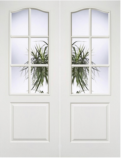 White Primed Classic 6 Light Pair - Clear Bevelled Glass - Woodgrain - REBATED PAIRS - DG