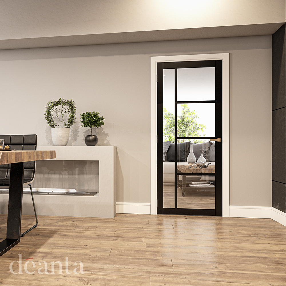 Internal Brixton Black Pre-Finished (CLEAR GLASS) Solid Core Door - Image 2
