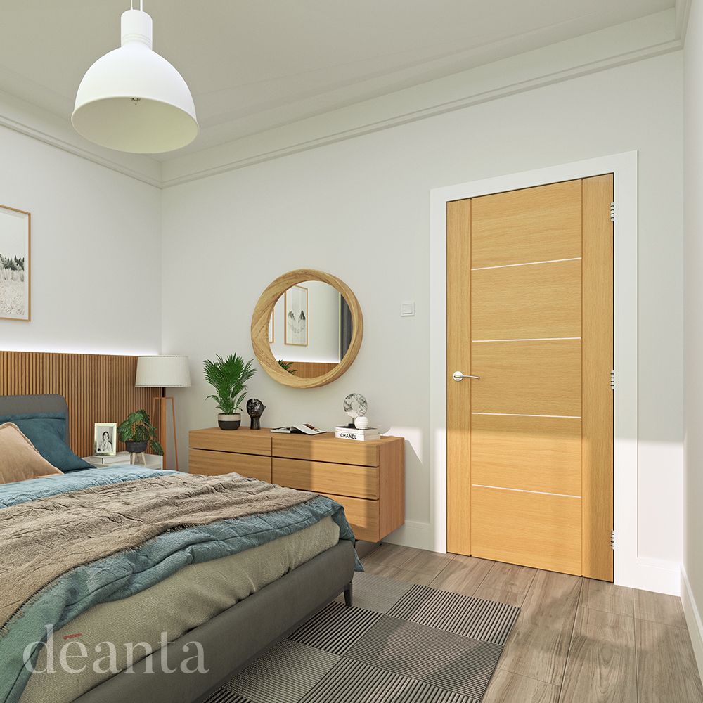 Internal Oak Valencia with Aluminum Inlays Pre-Finished Door - Image 2