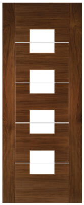 Internal Walnut Valencia (CLEAR GLASS) Aluminium Inlays Pre-Finished Door