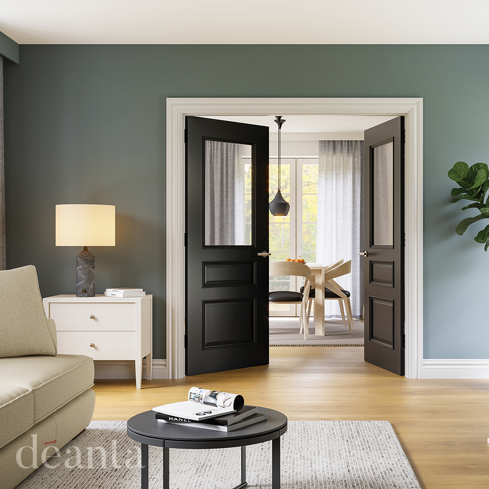Internal Black Pre-Finished (CLEAR BEVELLED GLASS) Windsor Solid Core Door - Image 2