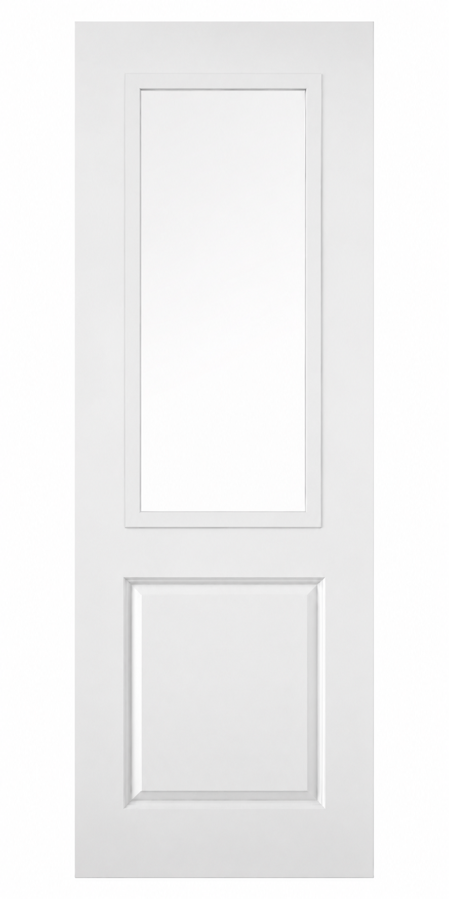 Internal White Primed 2 Panel Square Top Half Light (CLEAR GLASS) FD30 44mm Smooth Door