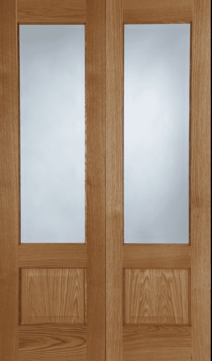 Internal Oak Chiswick (CLEAR BEVELLED EDGE GLASS) Rebated Pre-Finished Door Pair
