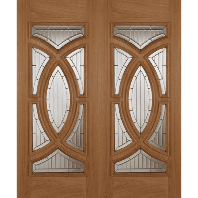 External Oak Un-Finished Rebated (Decorative Glass) Majestic RM1S (LHPO) Door Pair