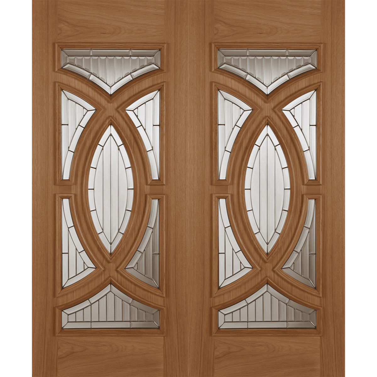 External Oak Un-Finished Rebated (Decorative Glass) Majestic RM1S (RHPO) Door Pair