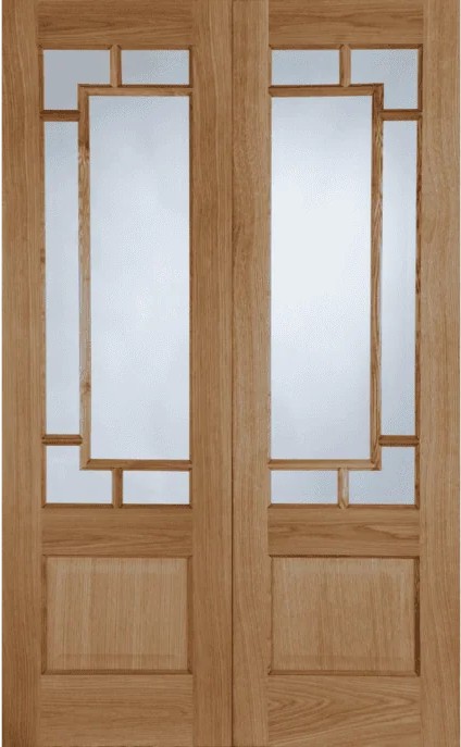 Internal Oak Orient (CLEAR BEVELLED EDGE GLASS) Rebated Pre-Finished Door Pair