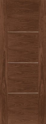 Internal Walnut Nova With Aluminium Inlay Strip Pre-Finished FD30 44mmFire Door