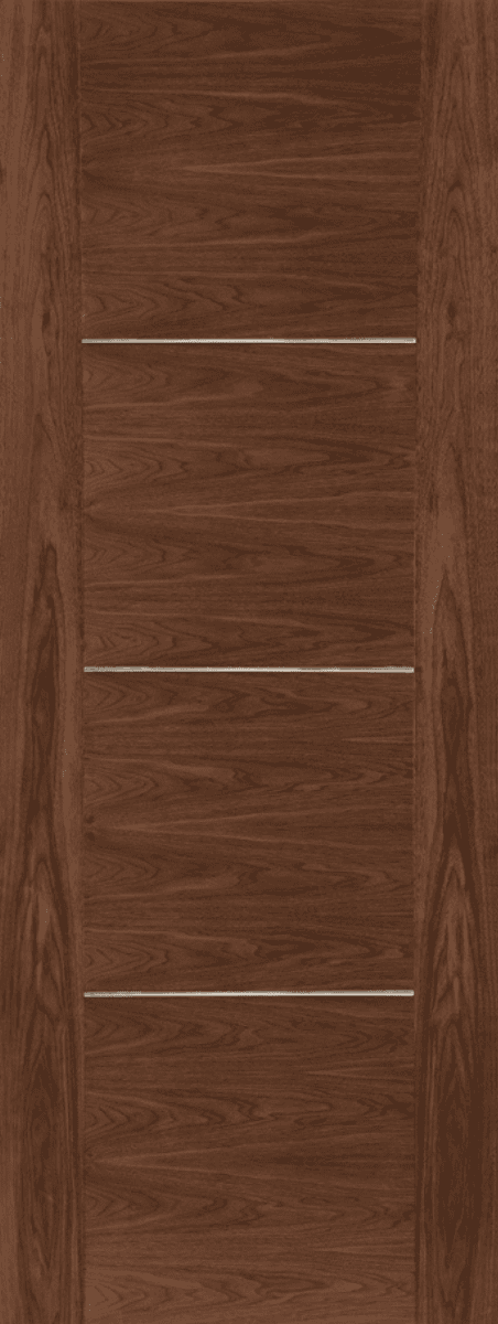 Internal Walnut Nova With Aluminium Inlay Strip Pre-Finished FD30 44mmFire Door
