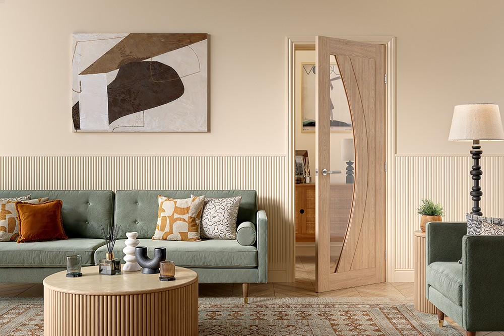 Internal Oak Girona Un-Finished (CLEAR GLASS) Door - Image 2