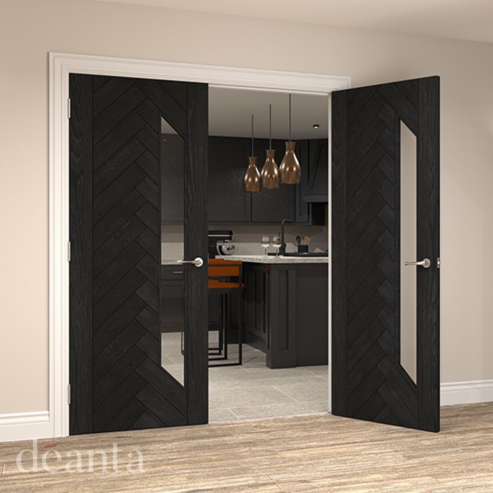 Internal Fontaine Brushed Black Oak (CLEAR GLASS) Pre-Finished Solid Core Door - Image 2