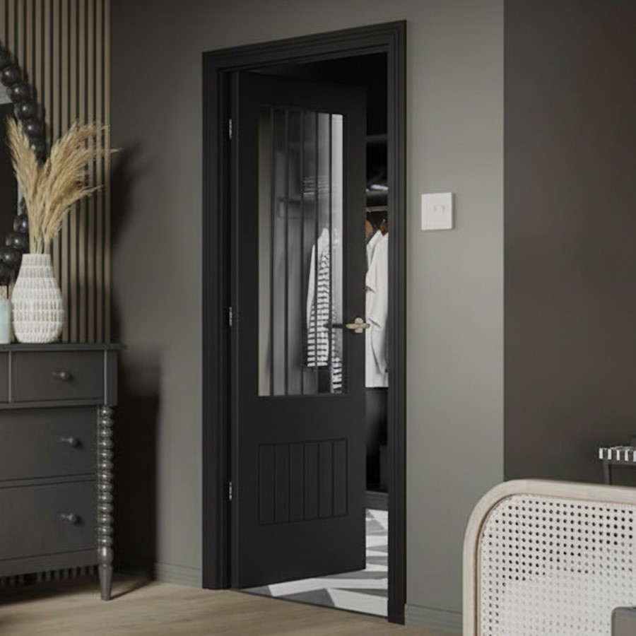 Internal Black Laminate Half Light (CLEAR ETCHED GLASS) Suffolk Door - Image 2