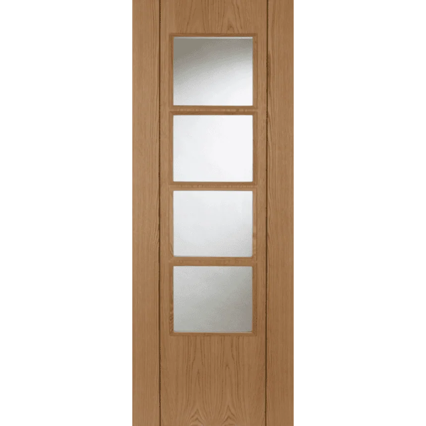 Internal Oak 4 Light (CLEAR GLASS) Pre-Finished Vision FD30 44mm Fire Door