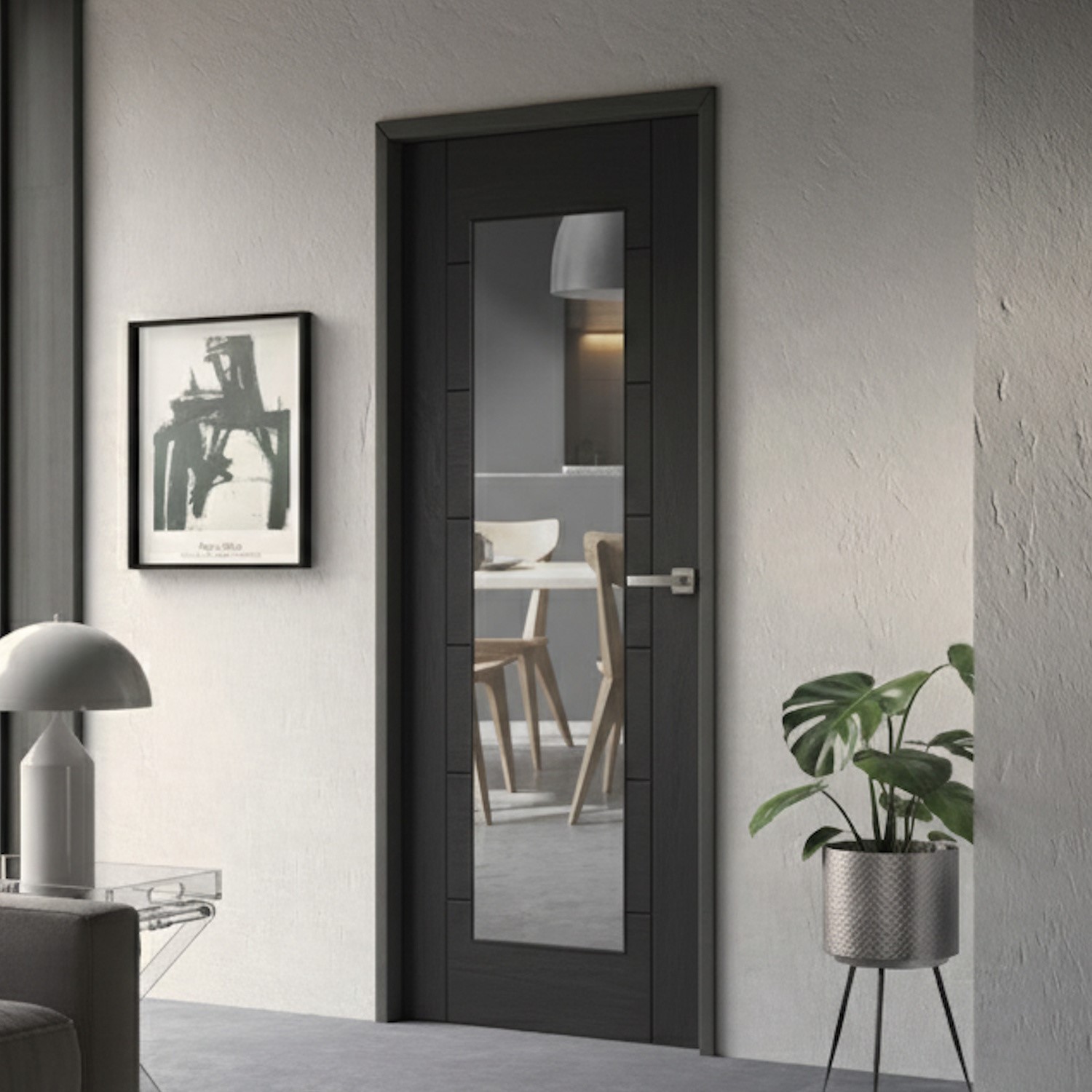 Internal Black 1 Light (CLEAR GLASS) Pre-Finished Palermo Door - Image 2
